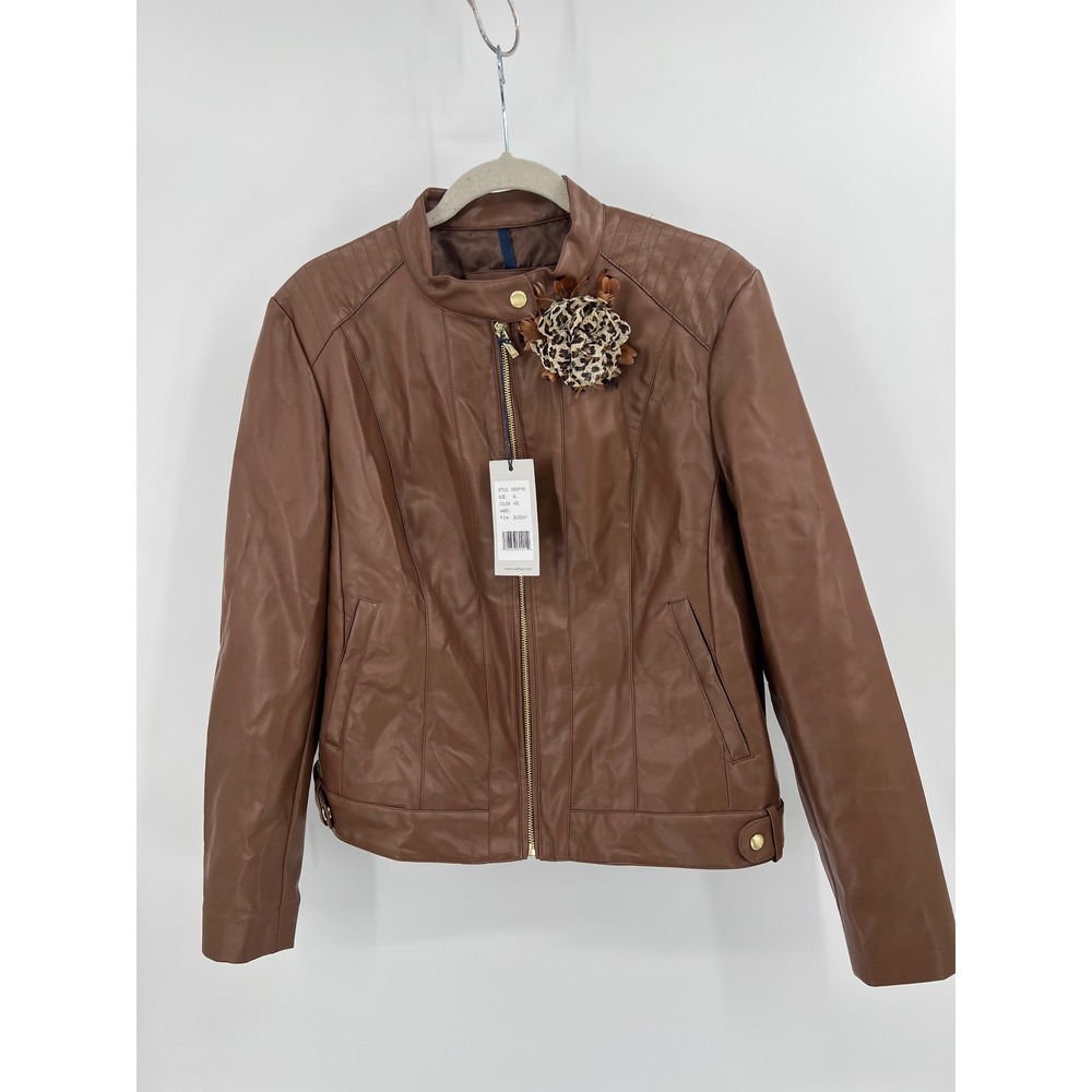 Cole Haan Signature Faux Leather Moto Jacket — Hazel Brown, XL, NWT